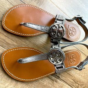 Tory Burch Silver and Tan Sandals